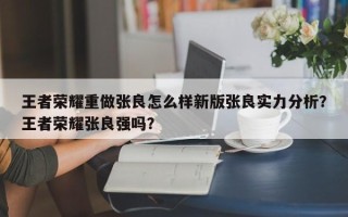 王者荣耀重做张良怎么样新版张良实力分析？王者荣耀张良强吗？